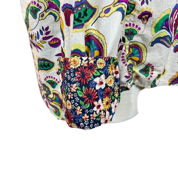 Talbots Cotton Button Front Fitted Colorful Foulard Long Sleeve Shirt XL - Picture 4 of 9